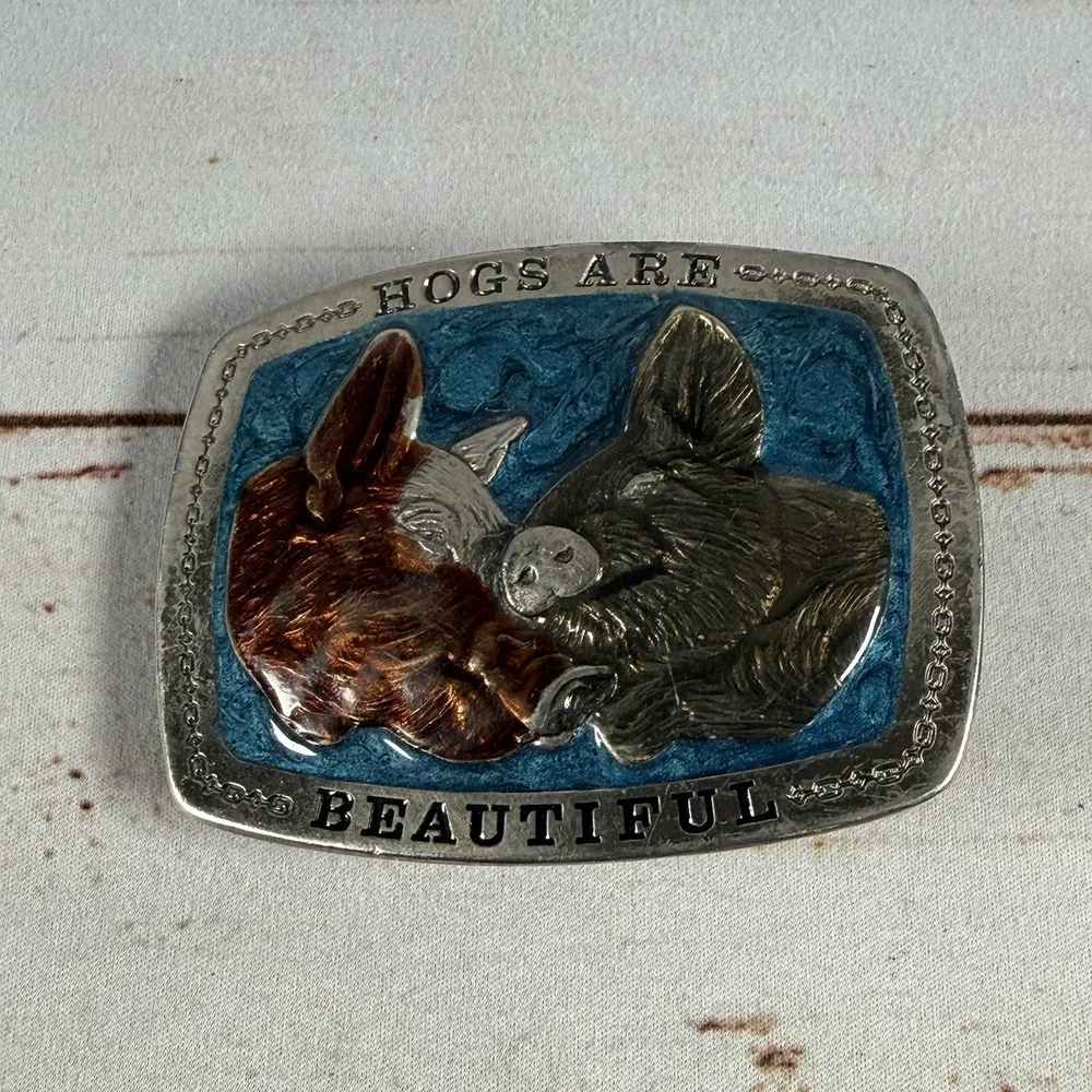 1979 Great American Buckle Co Hogs Beautiful Enamel Belt Buckle Vintage